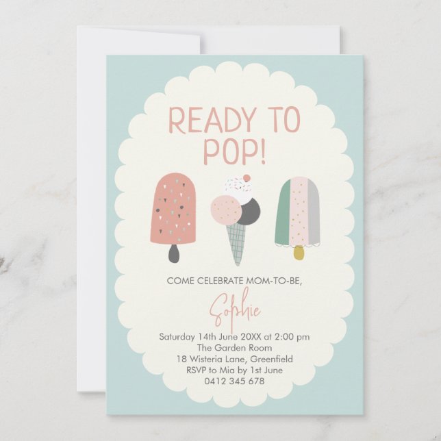 Ready to Pop Popsicle Baby Shower Invitation Mint (Front)