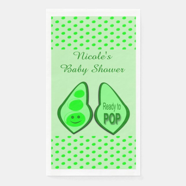 Ready to Pop Pregnant Green Pea Baby Shower Custom Napkin (Front)