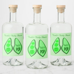 Ready to Pop Pregnant Green Pea Baby Shower Liquor Bottle Label