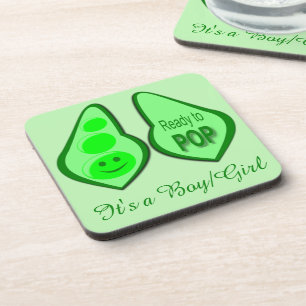 Ready to Pop Pregnant Green Pea Gender Reveal Coaster