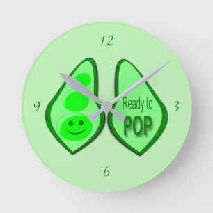Ready to Pop Pregnant Green Pea Round Clock