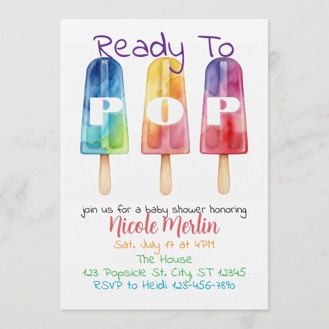 Ready To Pop, Rainbow Popsicle Baby Shower Invitation (Front)