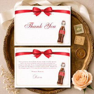Ready to Pop Red Coquette Bow Baby Shower Thank You Card