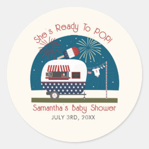Ready To Pop Red White Blue Patriotic Baby Shower Classic Round Sticker