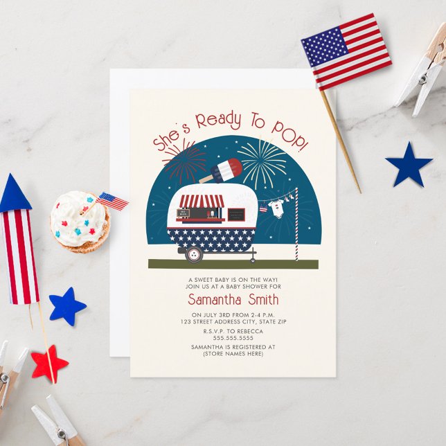Ready To Pop Red White Blue Patriotic Baby Shower Invitation (Creator Uploaded)