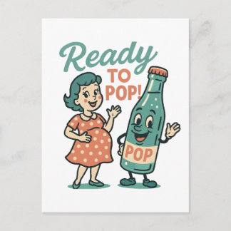 Ready to Pop Retro 1950s Maternity Baby Shower  Announcement Postcard