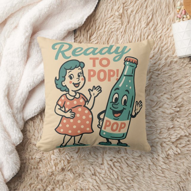 Ready to Pop Retro 1950s Maternity Baby Shower  Cushion (Blanket)