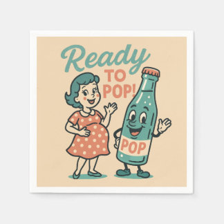 Ready to Pop Retro 1950s Maternity Baby Shower  Napkin