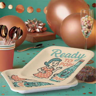 Ready to Pop Retro 1950s Maternity Baby Shower  Paper Plate
