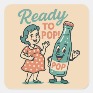 Ready to Pop Retro 1950s Maternity Baby Shower Square Sticker