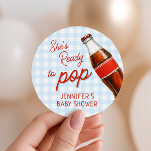 Ready To Pop Soda Pop Cola Boy Baby Shower Classic Round Sticker