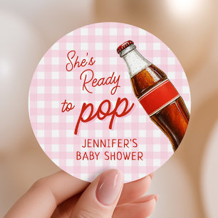 Ready To Pop Soda Pop Cola Girl Baby Shower Classic Round Sticker
