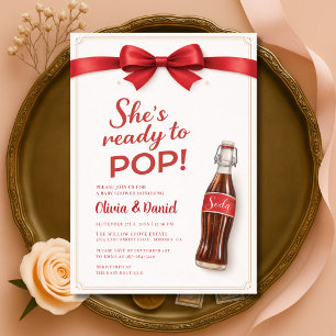 Ready to Pop Soda Red Bow Couples Baby Shower Invitation