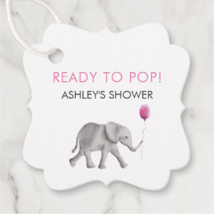 Ready to Pop Tags, Elephant Baby Shower Tags, Pink Favour Tags