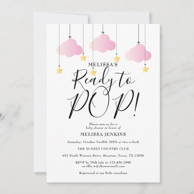 Ready to Pop Twinkle Twinkle Baby Girl Shower Pink Invitation (Front)