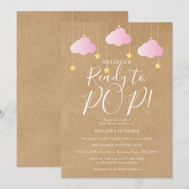 Ready to Pop Twinkle Twinkle Baby Shower Rustic Invitation (Front/Back)