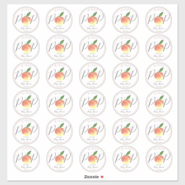Ready To Pop Watercolor Peach Baby Shower 2" Round (Sheet)