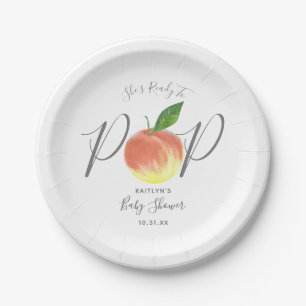 Ready To Pop Watercolor Peach Baby Shower Paper Plate