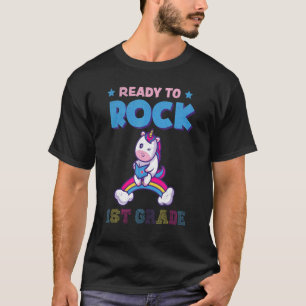 Ready To Rock 1st Grade Unicorn Girls Rainbow Back T-Shirt