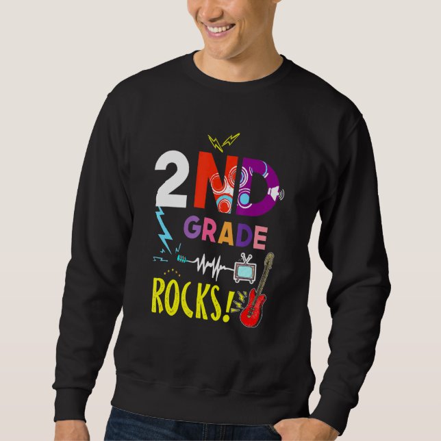 Ready To Rock 2nd Grade Second Teacher Kids Back Sweatshirt (Front)