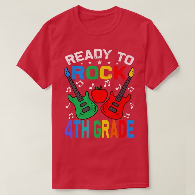 Ready To Rock 4th Grade Back To School Guitar Prem T-Shirt (Design Front)