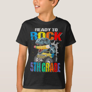 Ready To Rock 5th Grade Monster Truck Dinosaur Boy T-Shirt