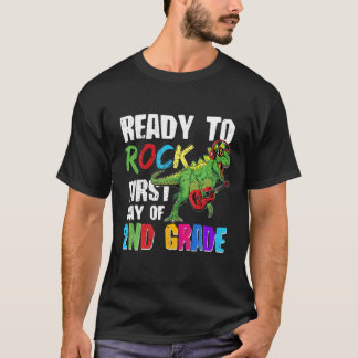 Ready To Rock First Day Of 2Nd Grade Dino Playing T-Shirt