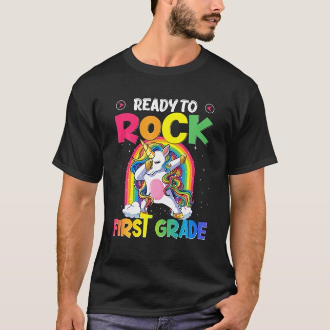 Ready To Rock First Grade Dabbing Unicorn Back To T-Shirt (Front)