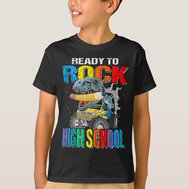 Ready To Rock High School Monster Truck Dinosaur  T-Shirt (Front)