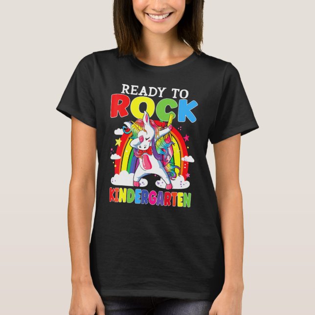 Ready To Rock Kindergarten Unicorn Girls Kids Back T-Shirt (Front)
