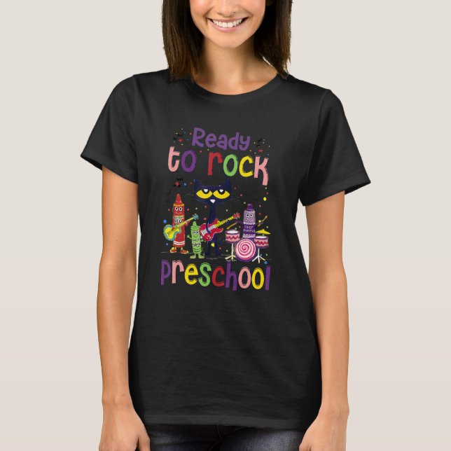 Ready To Rock Preschool Black Cat  Back To School T-Shirt (Front)