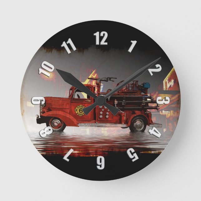Ready to Roll in Vegas - Fire Truck   Round Clock (Front)