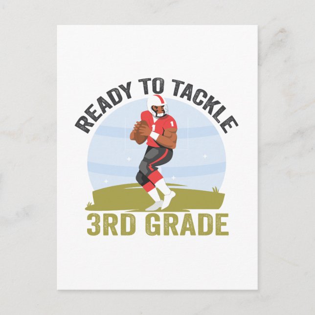 Ready To Tackle 3rd Grade Football Fantasy Rugby  Invitation Postcard (Front)