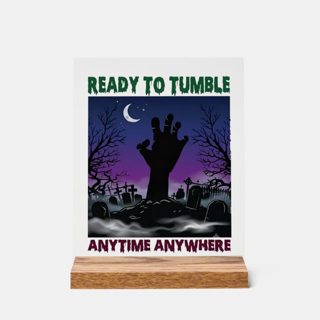 Ready Tumble Zombie Hand Halloween Graveyard Moon_ Acrylic Sign (Front)