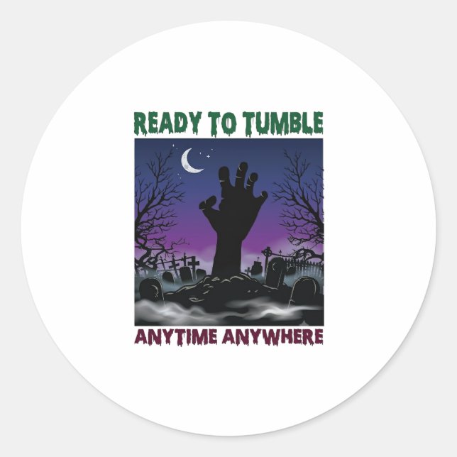 Ready Tumble Zombie Hand Halloween Graveyard Moon_ Classic Round Sticker (Front)
