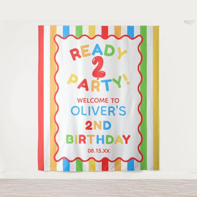 Ready Two Party 2nd Birthday Fun Photo Backdrop Tapestry (Front)