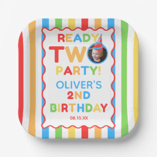 Ready Two Party 2nd Birthday Photo Colourful Fun Paper Plate
