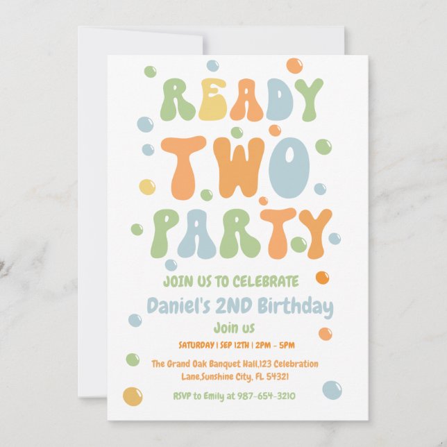 Ready Two Party, Boy Second Birthday Party Invitation (Front)