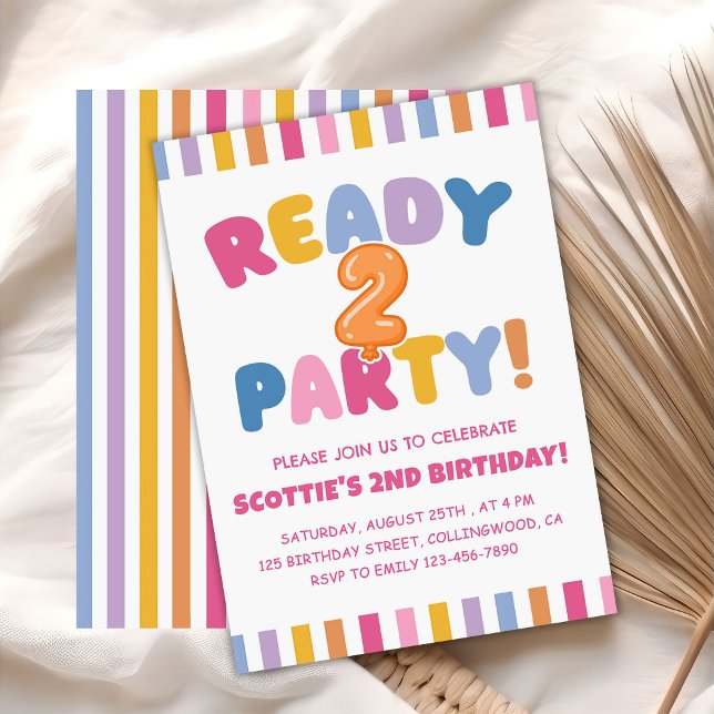 Ready Two Party Colourful 2nd Birthday Invitation (Creator Uploaded)