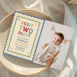Ready Two Party Colourful 2nd Birthday Photo Invitation