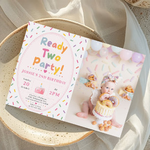 Ready Two Party Colourful Sprinkles 2nd Birthday Invitation