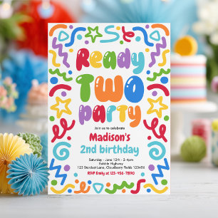 Ready Two Party Confetti Balloon 2nd Birthday  Invitation