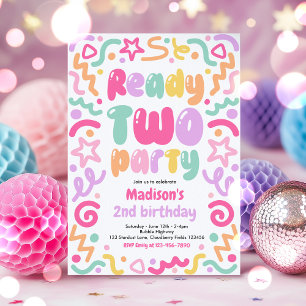 Ready Two Party Confetti Balloon 2nd Birthday  Invitation