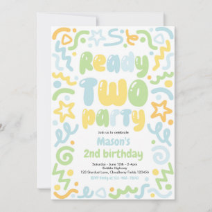 Ready Two Party Confetti Balloon 2nd Birthday Invitation