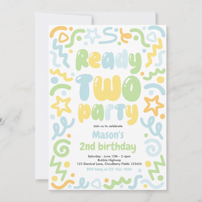 Ready Two Party Confetti Balloon 2nd Birthday  Invitation (Front)