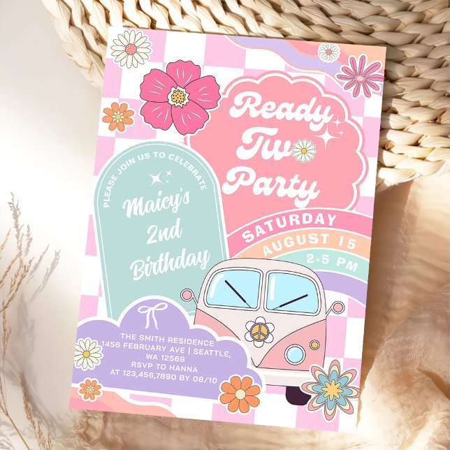 Ready Two Party Rainbow Daisy 2nd Birthday Invitation (Creator Uploaded)