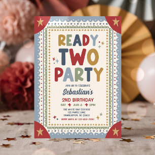 Ready Two Party Whimsical Boy Second Birthday Invitation