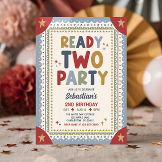 Ready Two Party Whimsical Boy Second Birthday Invitation