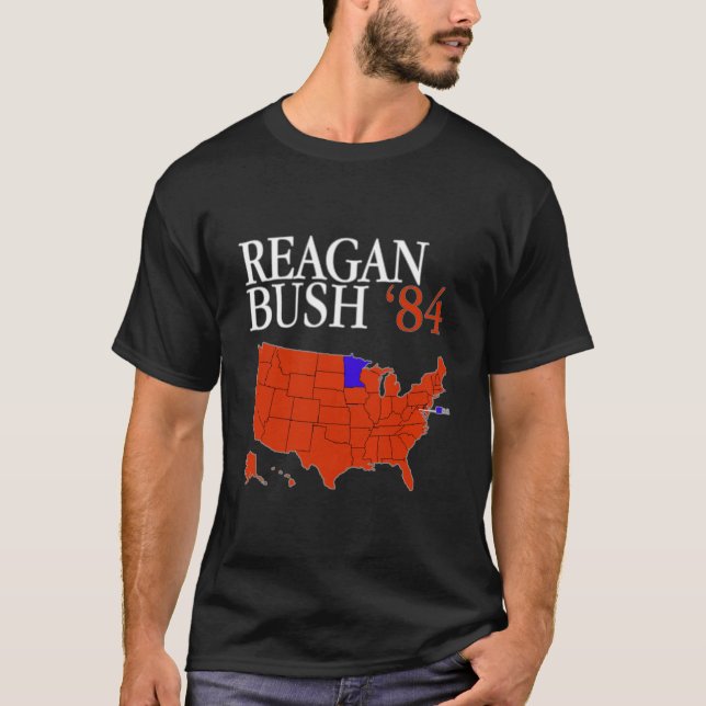 Reagan Bush '84 Retro Logo Red White Blue Election T-Shirt (Front)