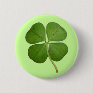 Real 4 Leaf Clover Shamrock 6 Cm Round Badge